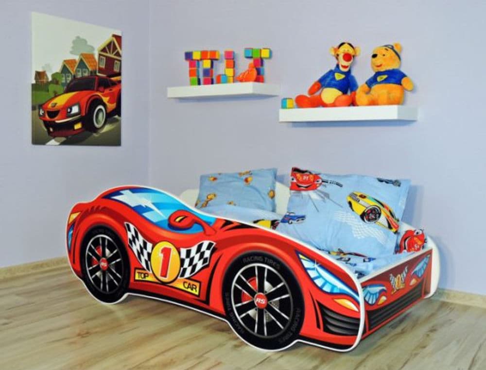 Dečiji krevet sa dušekom i letvicama 160x80cm Trkački auto Top car 7431