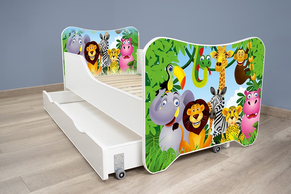 Dečiji krevet sa fiokom, dušekom i podnicom 168x80 cm Happy Kitty Madagascar