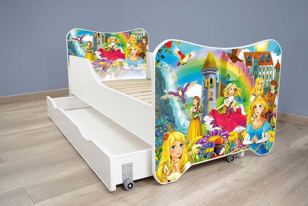 Dečiji krevet sa podnicom, dušekom i fiokom 168x80 cm Happy Kitty Princesses