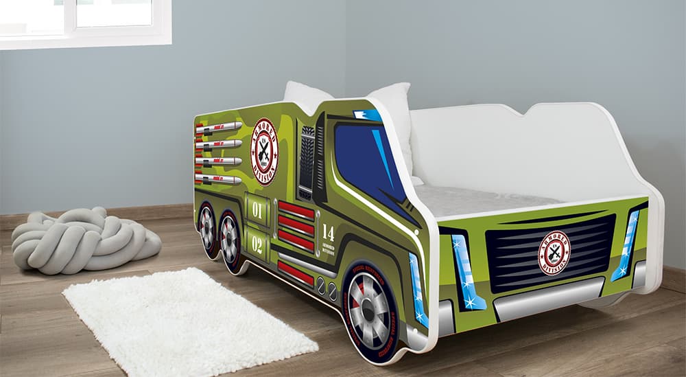 Dečiji krevet sa dušekom i letvicama 140x70 Truck Military