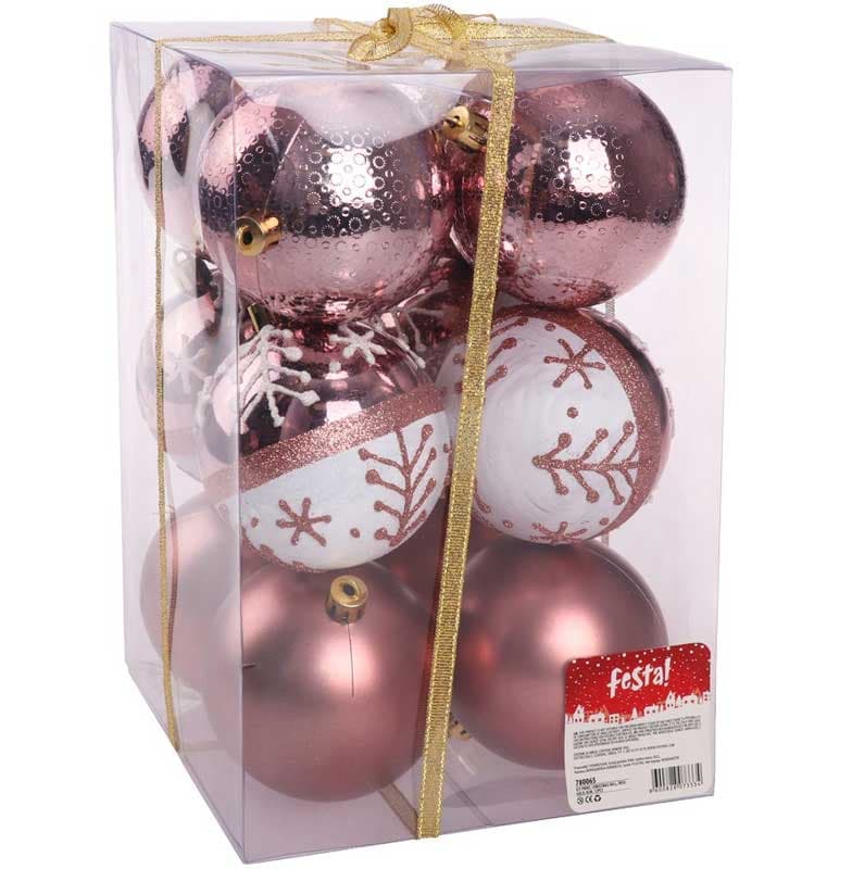 Ukrasi za novogodišnju jelku Kugle Icy Print 8cm 12kom. Roze boje