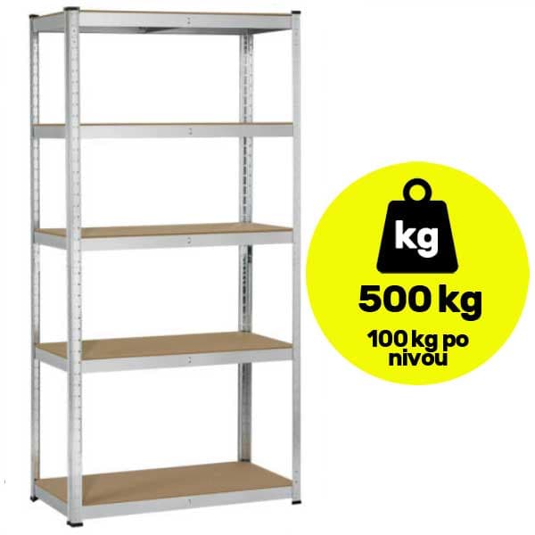 Metalna polica sa pet nivoa velike nosivosti 5x100kg 180x90x35cm