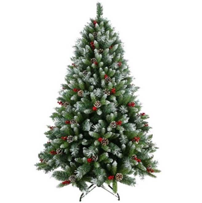 Novogodišnja snežna jelka sa šišarkama i bobicama 180 cm 220028