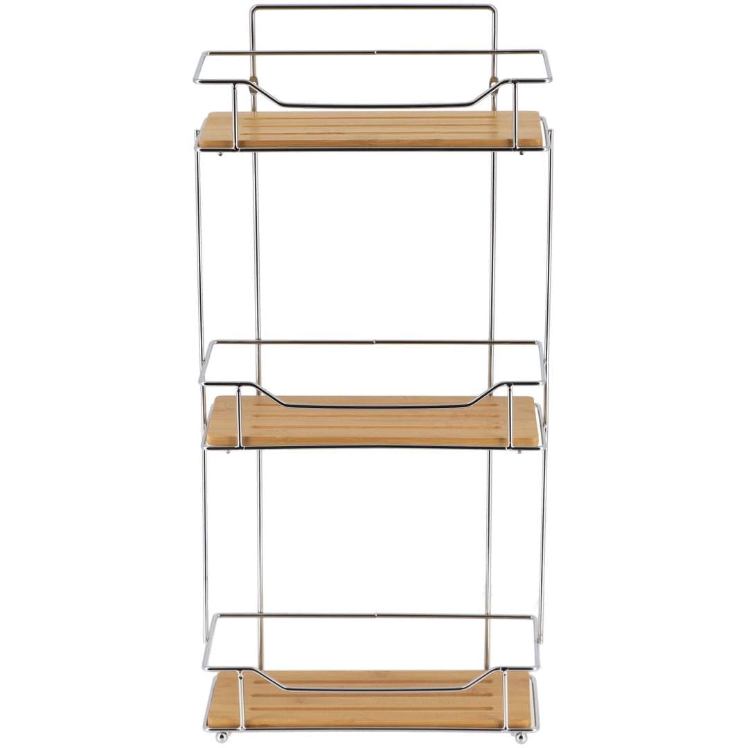 Tendance Žičana Trostruka Polica 11,5x26,5x57cm Bambus/hrom Srebrna