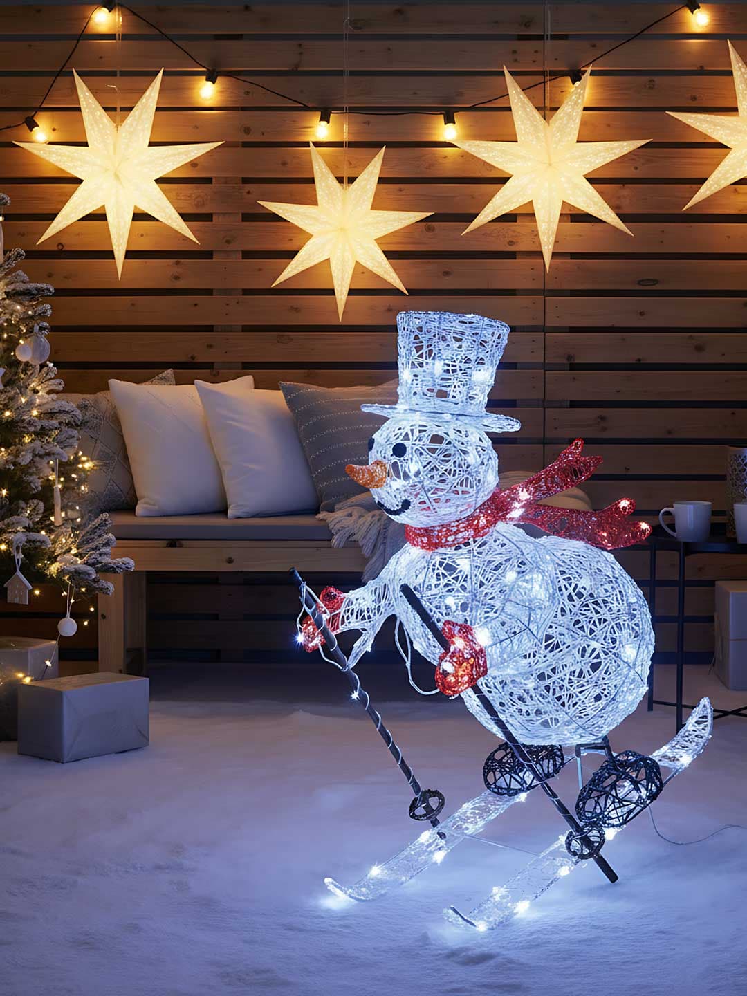 LED Svetleća Figura Sneško Na Skijama