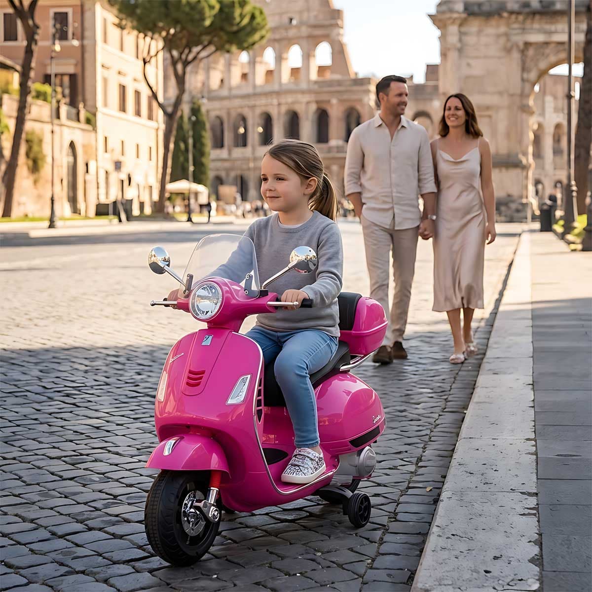 Licencirana AKU Vespa - Roze Sa Pomoćnim Točkovima