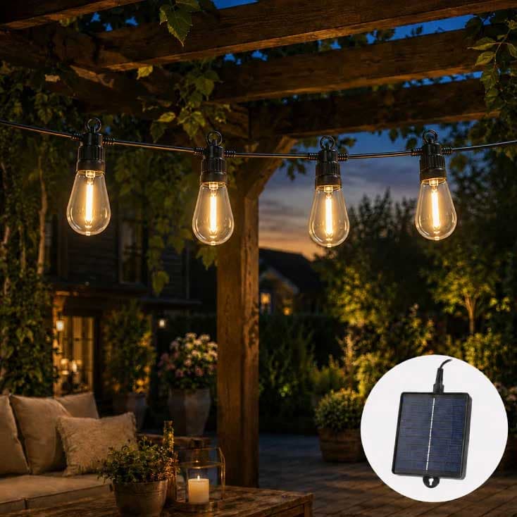 Solarni LED svetleći niz 10m sa 10 retro sijalica