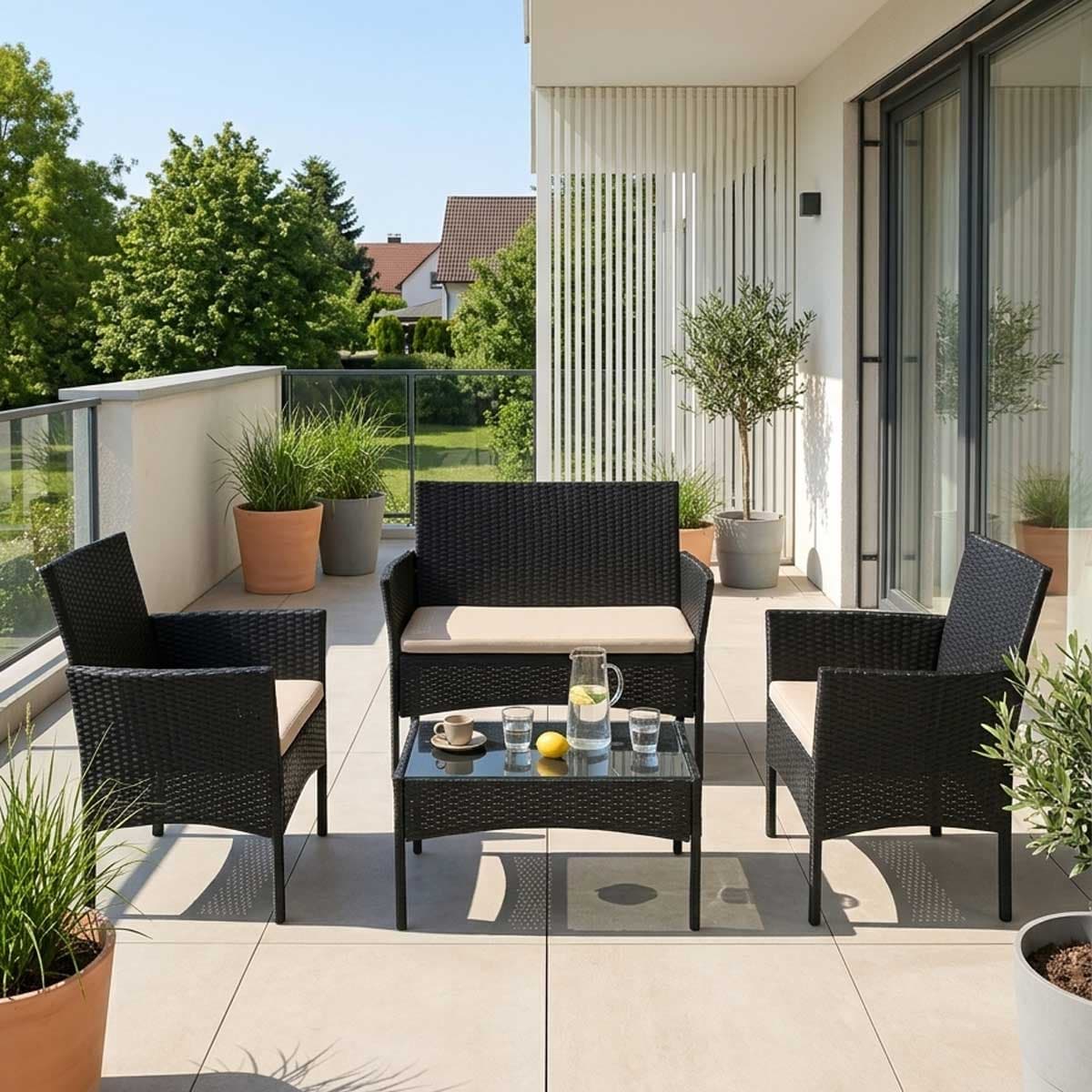 Baštenski Set Od Ratana Bonzzo - 2 Fotelje, Sofa, Sto i Jastuci