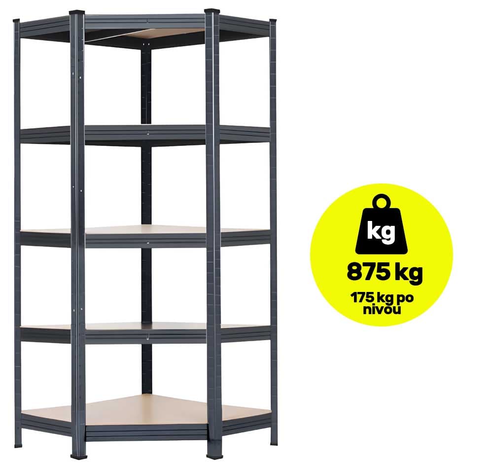 Ugaoni metalni regal velike nosivosti 180x90x90x45 cm 5×175kg