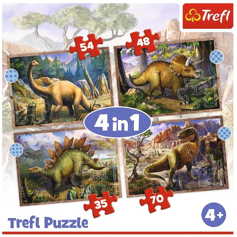 Puzzle Dino-4u1 – set od 4 slagalice sa motivima dinosaurusa, Trefl