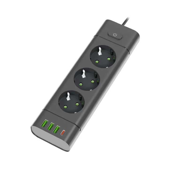 Produžni kabl sa 3 utičnice, USB i USB-C priključcima Black NV611U-2/BK