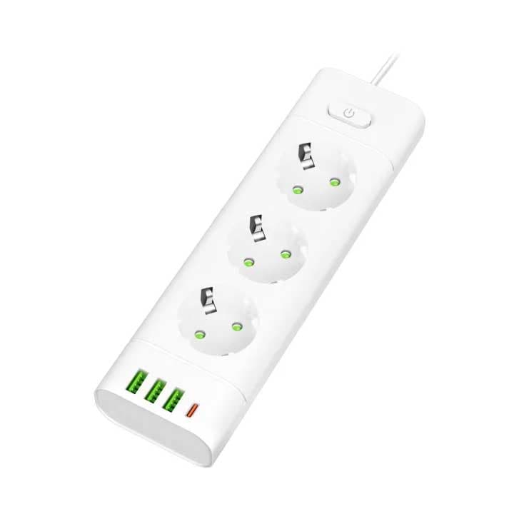 Produžni kabl sa 3 utičnice, USB i USB-C priključcima White NV611U-2/WH