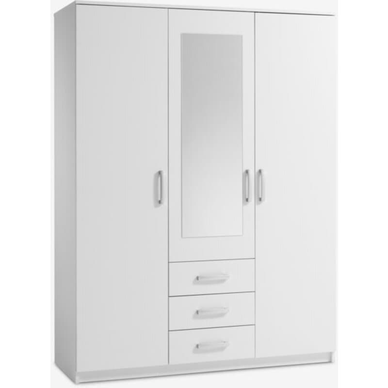 Ormar VELLERUP 151x200 cm, 3 vrata, 3 fioke, sa ogledalom, bela