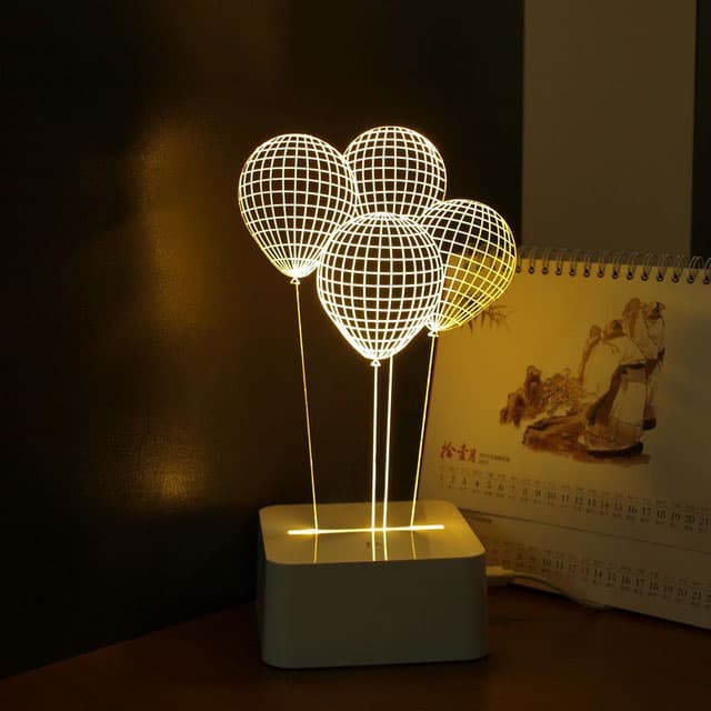 LED Lampa 3D - noćno svetlo - Illusions by Black Cut White Balloons