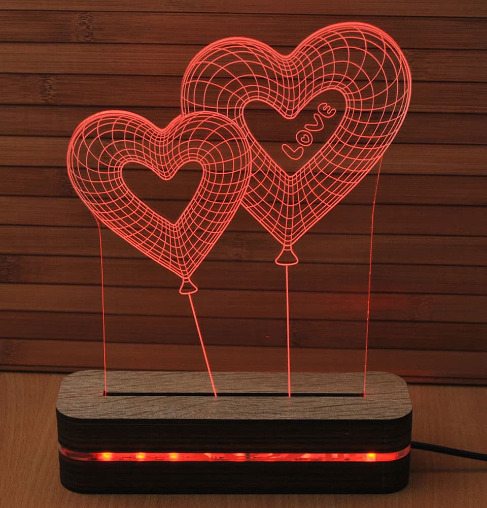 Black Cut Dekorativna 3D LED Lampa Red Hearts Love