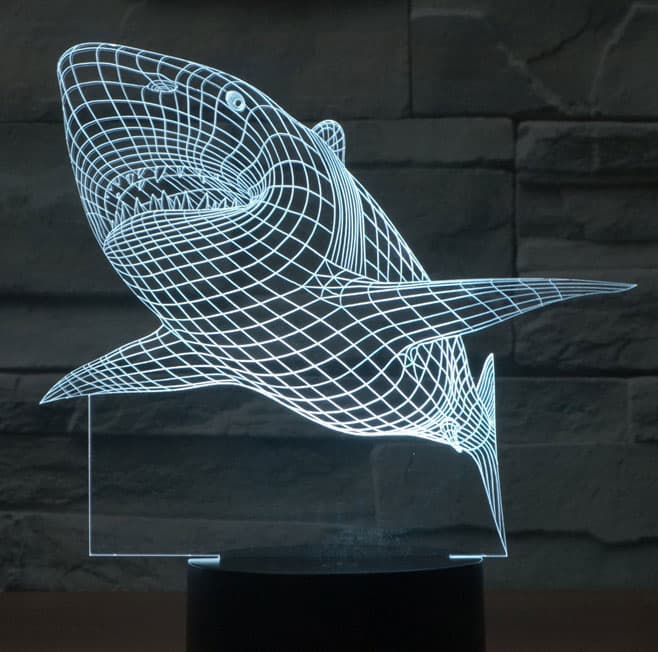 Black Cut 3D LED Lampa White Shark