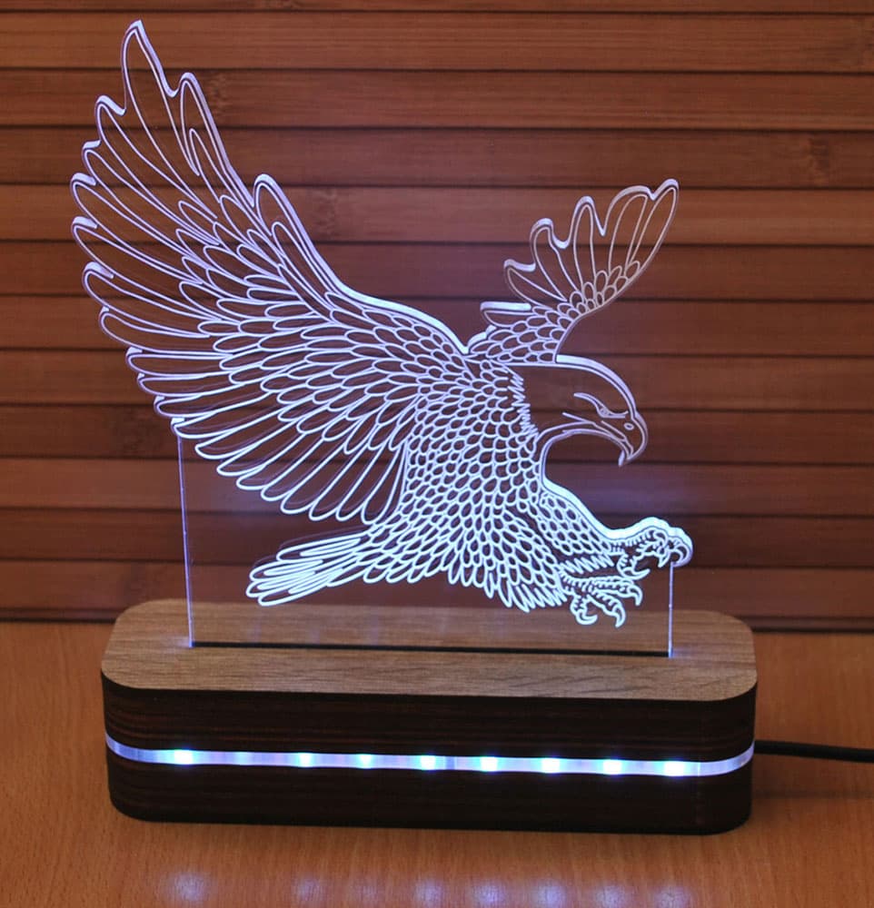 3D LED Lampa u 8 boja Black Cut Eagle Multicolor