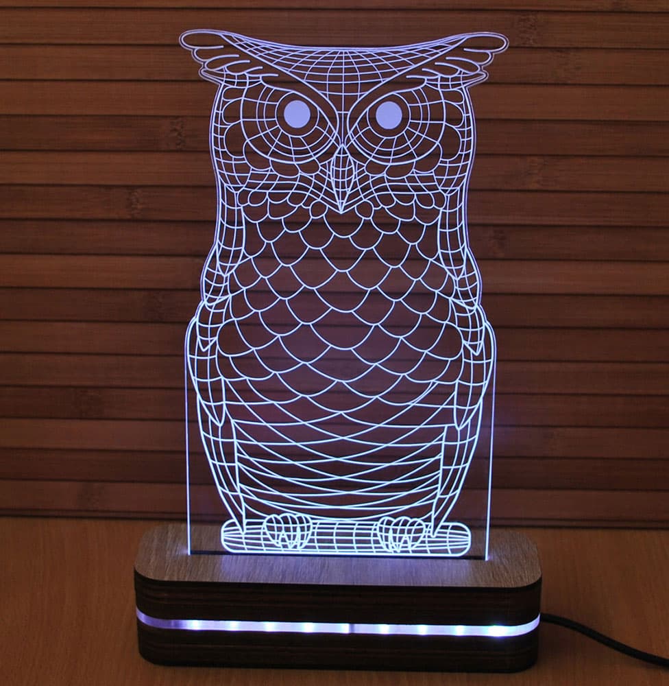 3D LED Lampa u 8 boja Black Cut Owl Multicolor