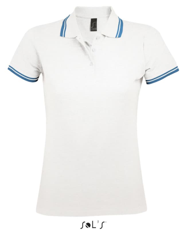 Sols Pasadena Ženska majica sa kragnom vel. XXL White/Aqua 00578