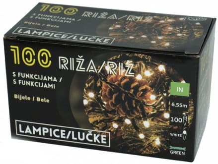 Novogodišnje lampice - riža 100 belih lampica sa funkcijama