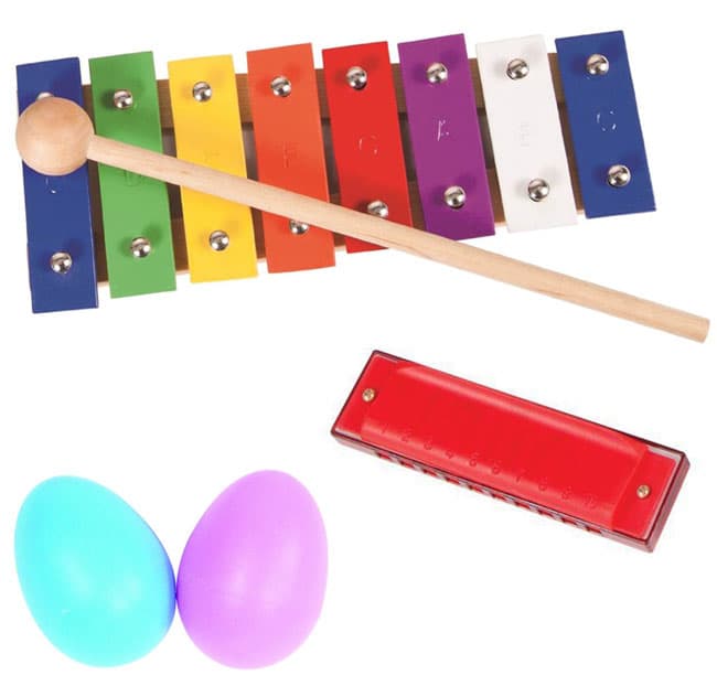 Set dečijih instrumenata - metalofon, šejkeri i usna harmonika PK08