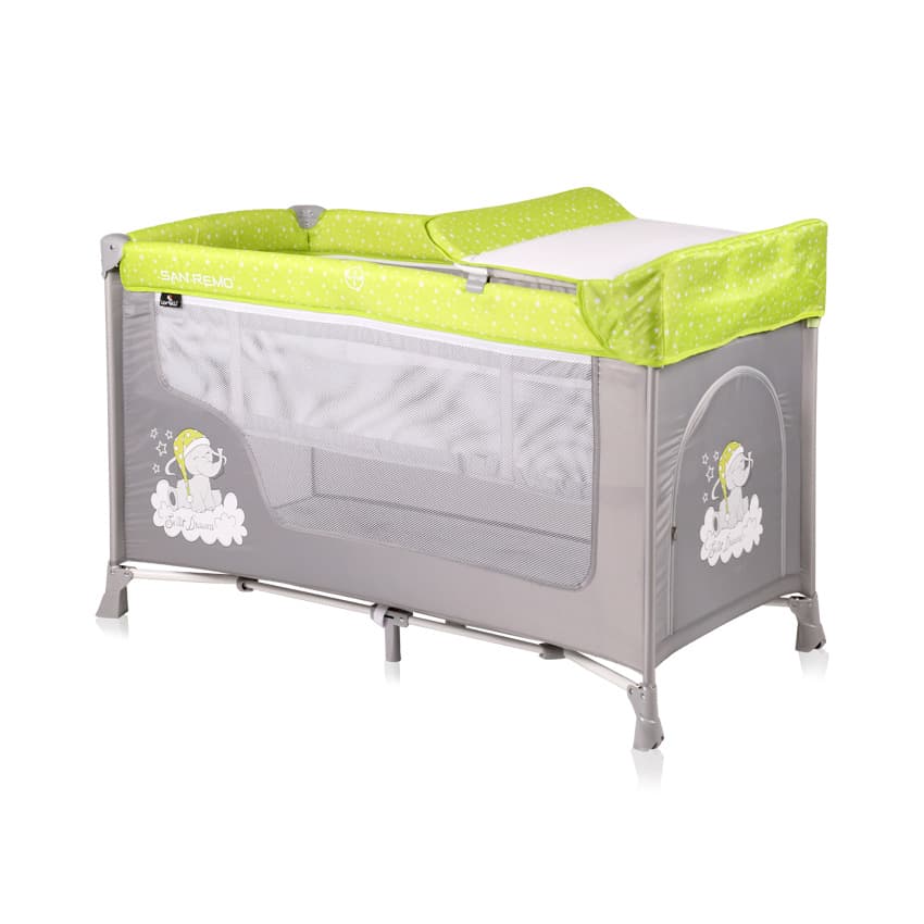 LORELLI Prenosivi krevetac SAN REMO 2 nivoa Green and Grey Elephant
