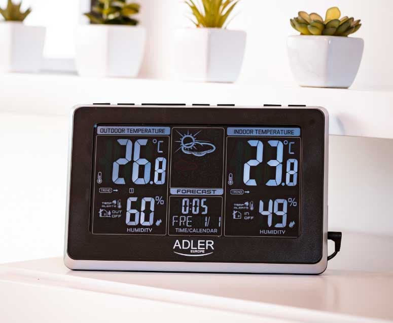 Kućna digitalna meteorološka stanica sa satom i alarmom Adler 1175
