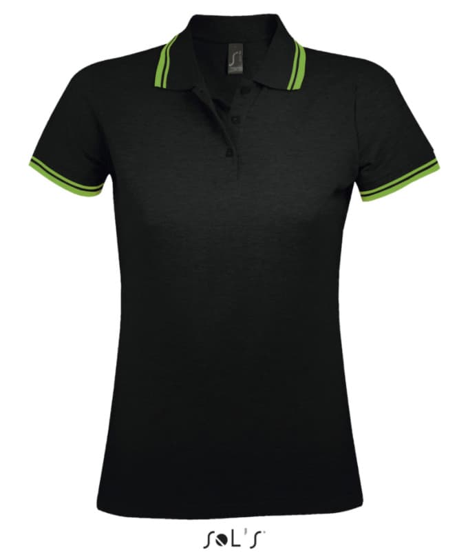 Sols Pasadena Ženska majica sa kragnom vel. S Black/Green 00578