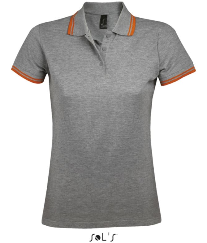 Sols Pasadena Ženska majica sa kragnom vel. L Melange Grey/Orange 00578