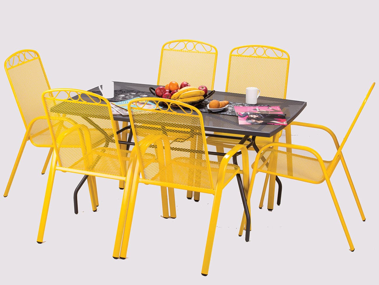 Baštenska, Metalna, Garnitura Cefalu-Yellow - 6 Stolica i Sto