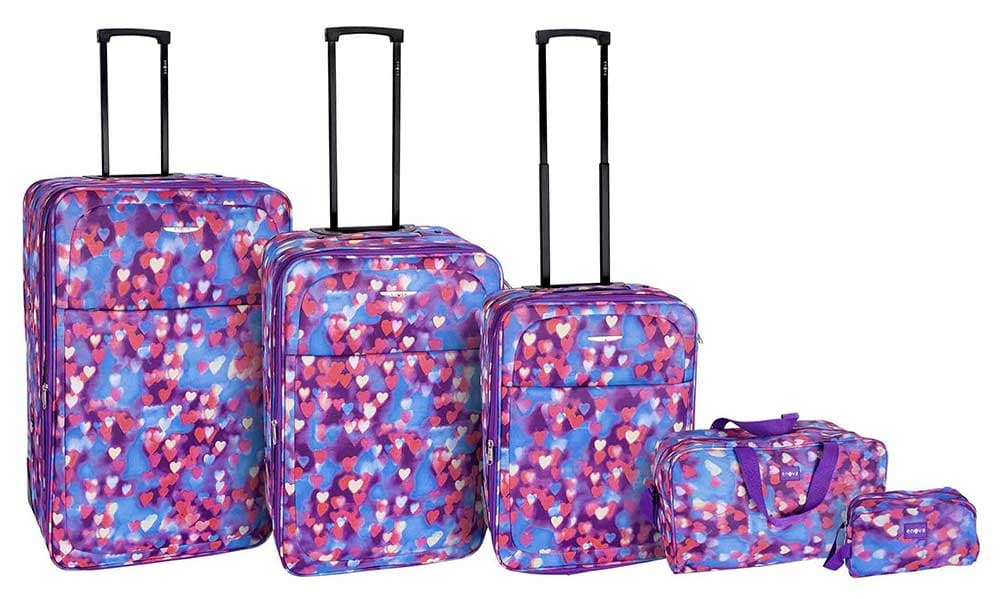 Koferi + putna torba + neseser Enova komplet 5u1 Marbella Purple Hearts 508140