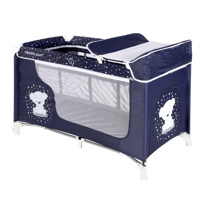 LORELLI Prenosivi krevetac MOONLIGHT 2 nivoa Dark Blue Teddy Bear